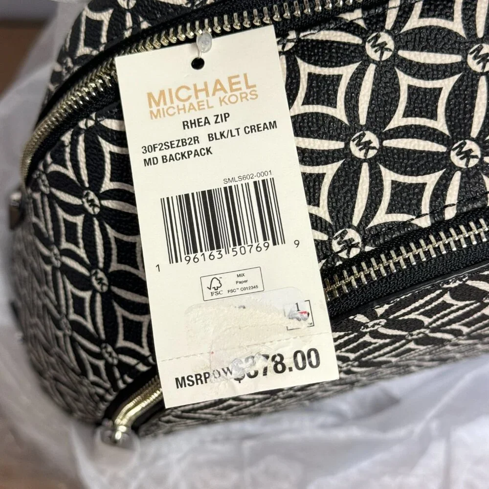 Michael Kors Rhea Medium Backpack – Black/Light Cream